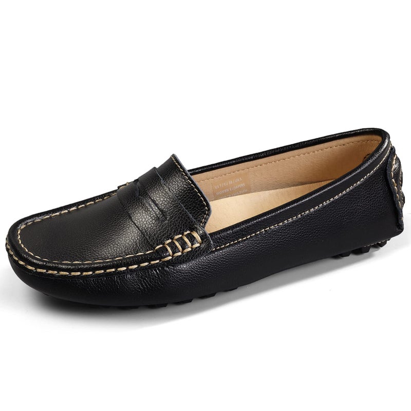 Artisure Women's Classic Comfort Black Leather Penny Loafers Casual Slip-Ons Lightweight Walking Flats Driving Mocs Boat Shoes 11 M US - Image 2